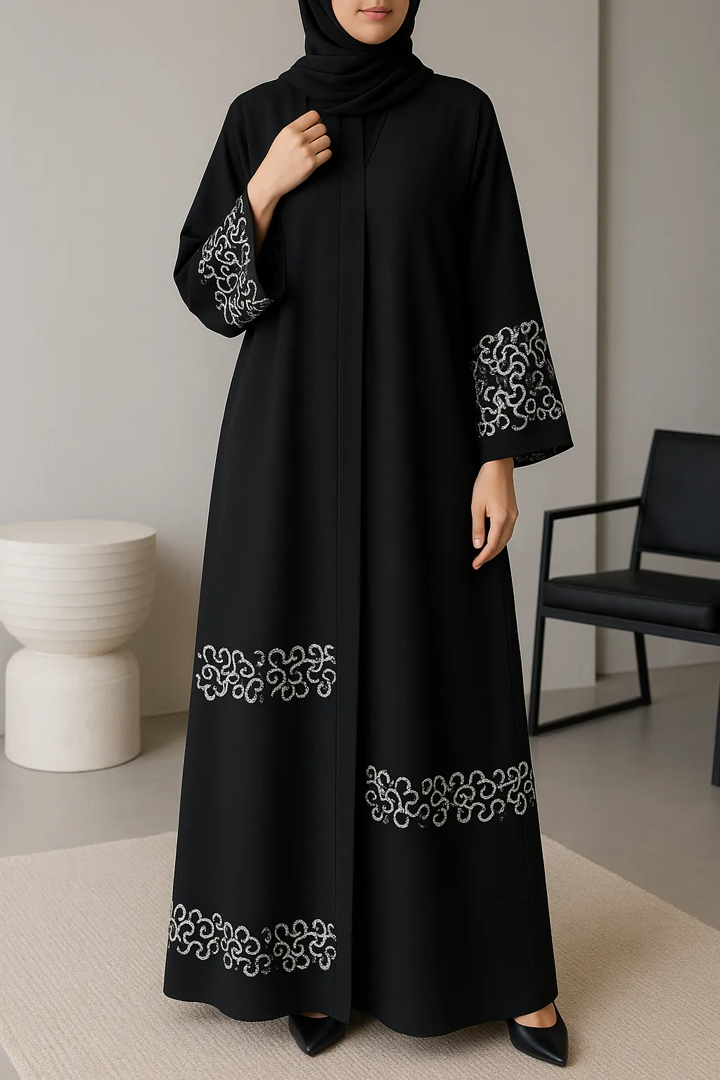 Noor Silver Embroidered Abaya